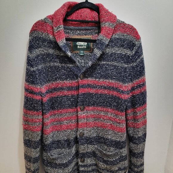 Roots Canada Melange Twist Chunky Wool Blended Button Cardigan Sweater M Used - Picture 1 of 16